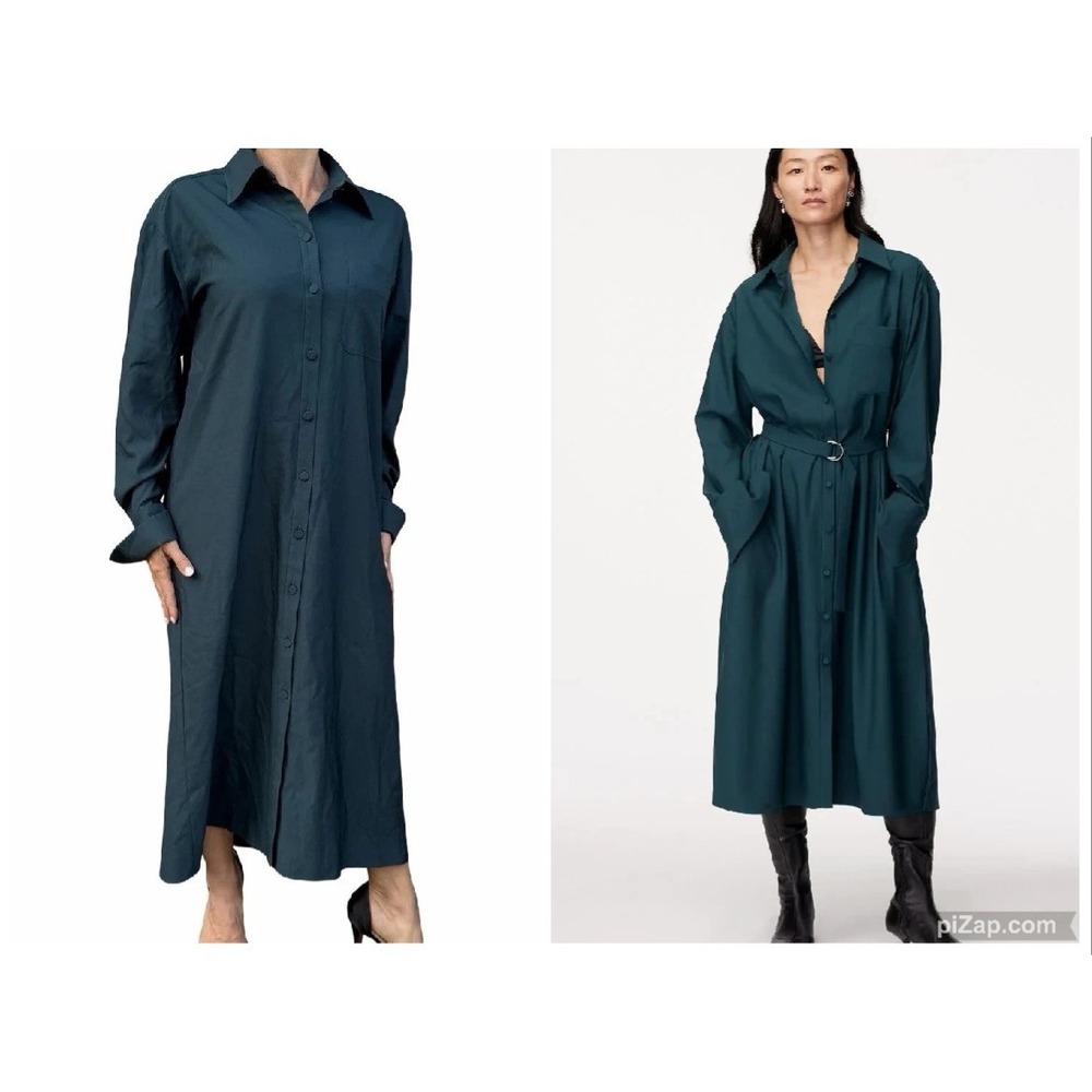 Another Tomorrow Shirt Dress Bottle Green Midi Maxi Modest Minimalist Italy M/L